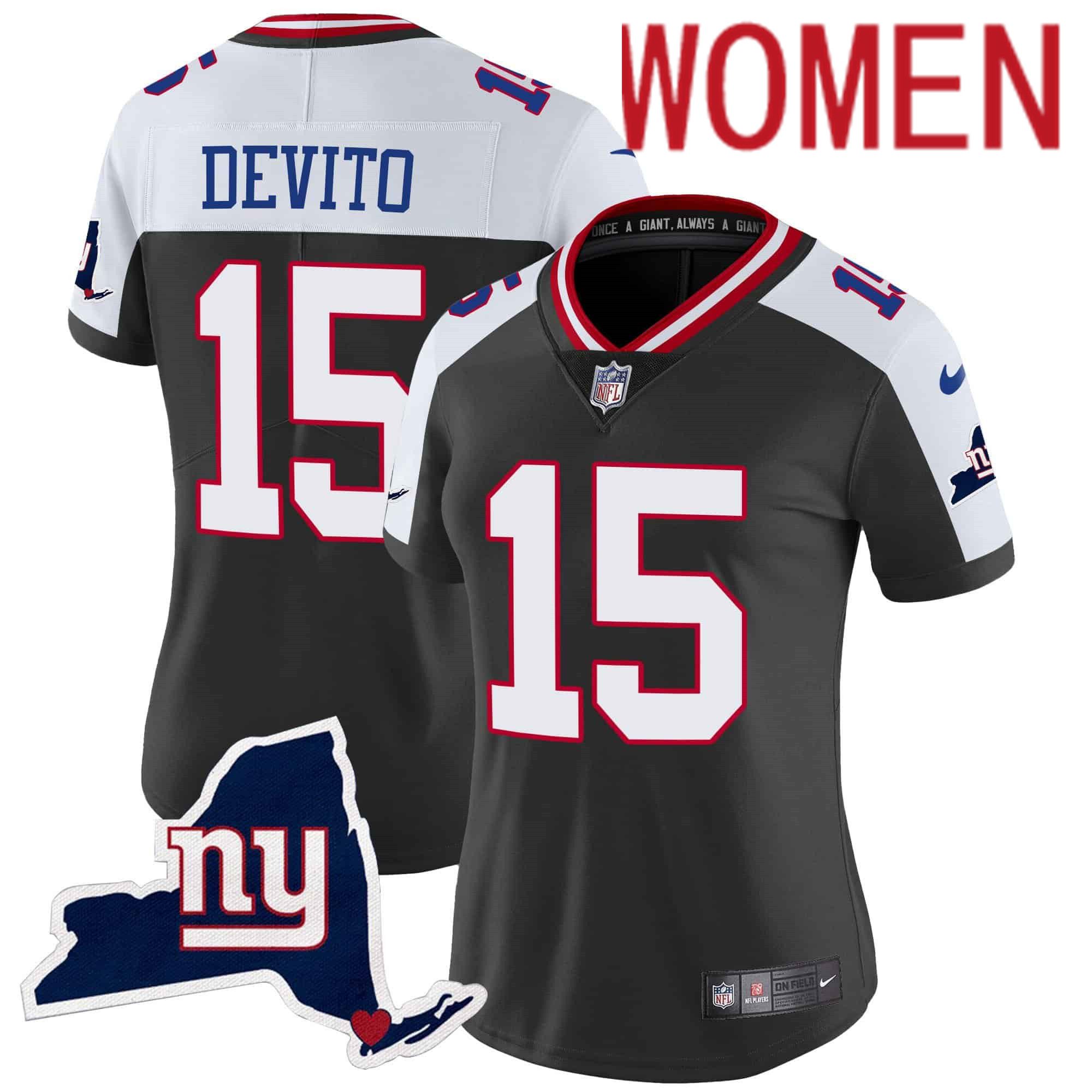 Women New York Giants #15 Devito Black 2024 Nike Map Patch Limited NFL Jersey